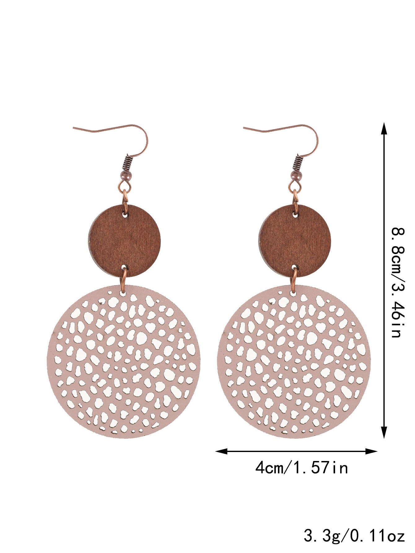 Wholesale Hollow Wood Piece Combination Leather Round Mesh Earrings